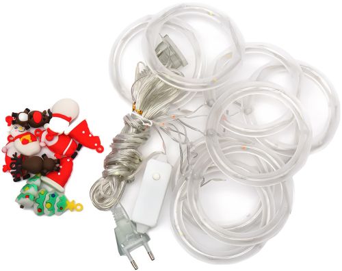Внутренняя цветная гирлянда штора Xmas Фигурки в кольце 3 м 110 LED диодов M, светодиодная мультицветная RGB гирлянда-занавес на окно 3мх70см 220V