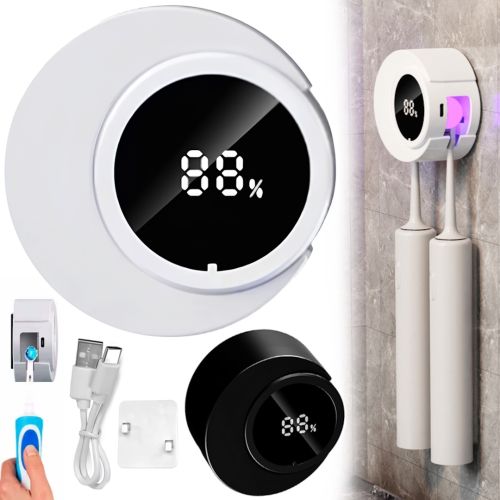 Настінний УФ стерилізатор зубних щіток Toothbrush Sterilizer Holder YQ-S02 автоматичний тримач з ультрафіолетовою дезінфекцією і дисплеєм від USB