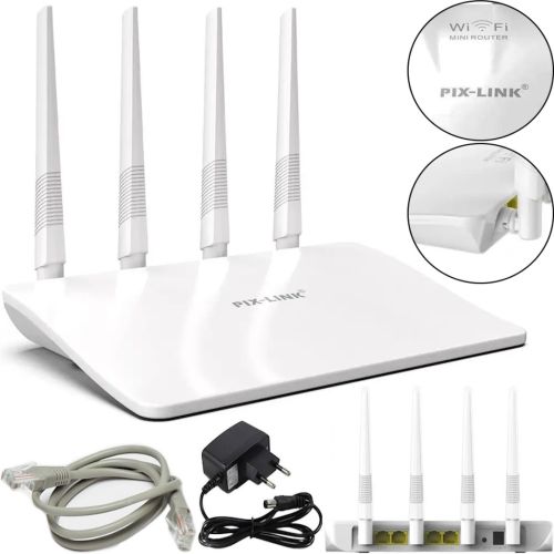 Высокоскоростной мини маршрутизатор Wi-fi роутер Pix-link LV-WR21Q 300 Мбит 2.4 ГГц, Беспроводной вай фай роутер до 300Mb/s 4 антенны 4 порта Белый
