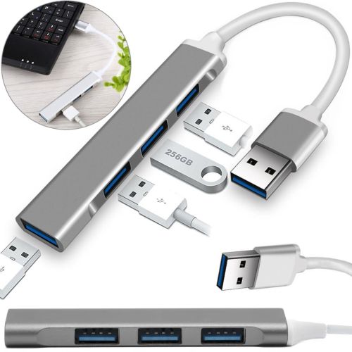 Концентратор USB 3.0 Hub Silver на 4 порти, мультифункціональний перехідник розгалужувач для ноутбука і ПК, юсб хаб Сірий