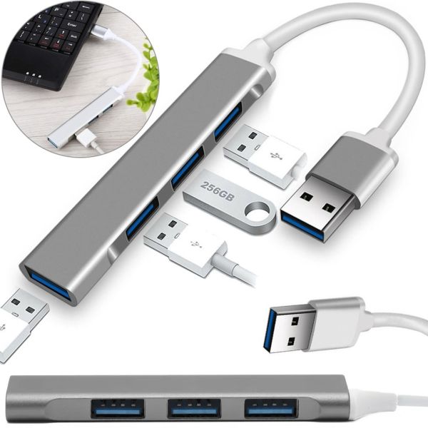 Концентратор USB 3.0 Hub Silver на 4 порти, мультифункціональний перехідник розгалужувач для ноутбука і ПК, юсб хаб Сірий