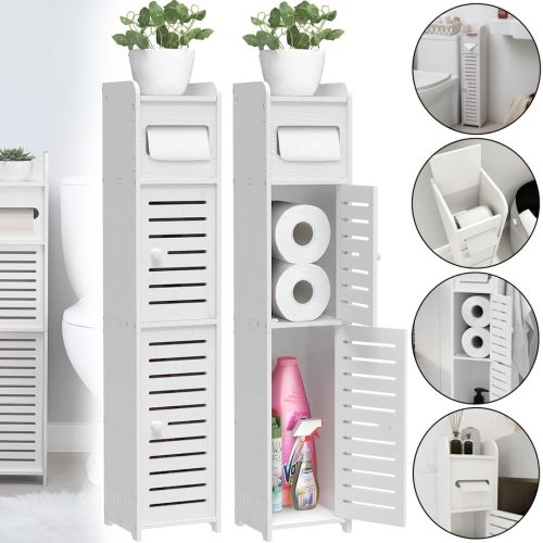 Підлоговий пенал у ванну Sleek Bathroom Storage Cabinet PK-01 вузька пластикова шафа 80х15х15 см органайзер з тримачем для зберігання паперу Білий