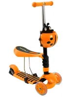 Триколісний дитячий самокат біговел Scooter FYS-2864 Orange 5 в 1 зі складним сидінням, батьківською ручкою і колесами, що світяться Помаранчевий