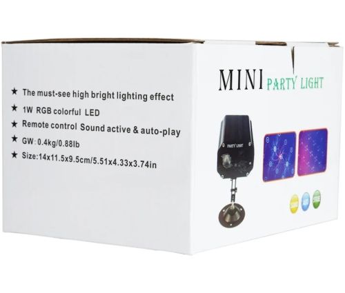 Лазерний проектор для приміщення Laser Mini Party Light EMS 083 світлодіодний стробоскоп 48 LED візерунків RGB прожектор, диско лазер з пультом ДУ 9W