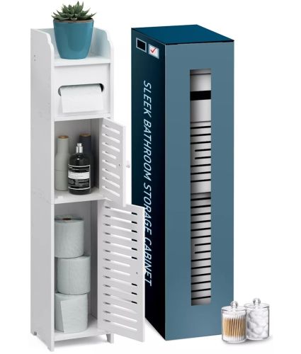 Підлоговий пенал у ванну Sleek Bathroom Storage Cabinet PK-01 вузька пластикова шафа 80х15х15 см органайзер з тримачем для зберігання паперу Білий