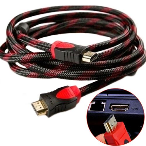 Посилений кабель Hdmi to Hdmi 5м 1080p в обмотці Кабель-подовжувач HDMI-HDMI 5M 5 m, 5 м для монітора і телевізора в обплетенні чорно червоний
