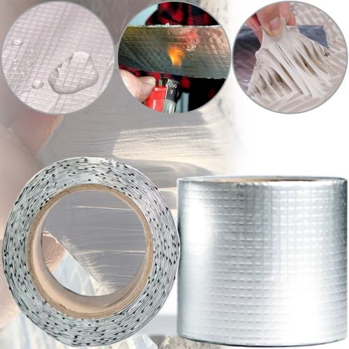 Надміцна клейка стрічка з алюмінієвим покриттям Butyl Self-Adhesive 1.2мм х 5см х 10м, Алюмінієва водостійка липка фольга скотч 10 м Срібляста