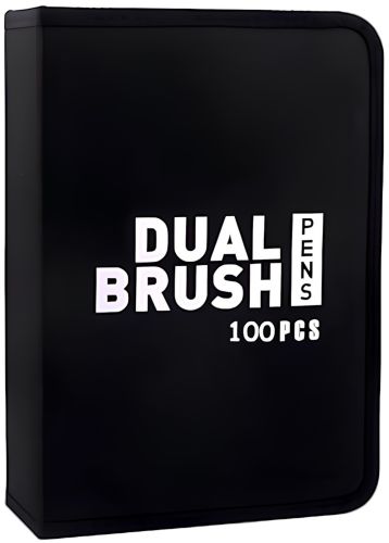 Набір акварельних маркерів-лінерів для малювання Dual Brush 100 шт комплект двосторонніх скетч маркерів кистей на водній основі в пеналі 100 кольорів