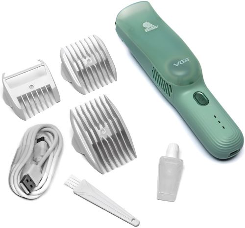 Машинка для стрижки дітей VGR Baby V-155 5W бездротовий вакуумний дитячий тример для немовлят з витяжкою волосся і насадками на акумуляторі Зелений