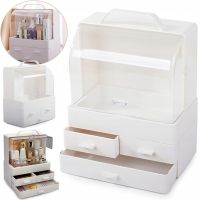 Настільний органайзер для зберігання косметики Cosmetic Storage Box GW-880 косметична поличка 4 секції з висувними ящиками і ручкою Біла