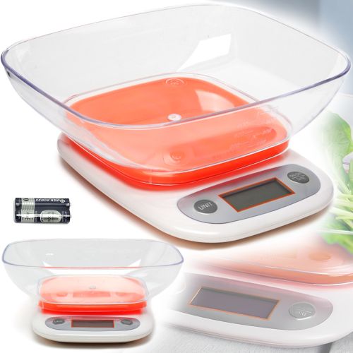 Кухонні електронні ваги Domotec MS-125 Помаранчеві до 7 кг кулінарні ваги з чашею і підсвічуванням для зважування на батарейках Домотек MX-403