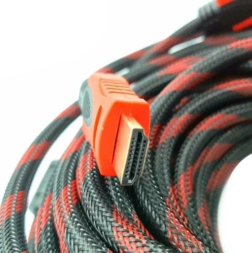Посилений кабель Hdmi to Hdmi 10м 1080p в обмотці Кабель-подовжувач HDMI-HDMI 10M 10 m, 10 м для монітора і телевізора в обплетенні чорно червоний