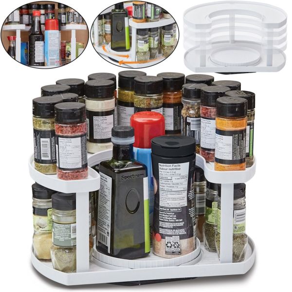 Спецовница Spice Spinner Organizer ZB-918 дворівневий поворотний органайзер полиця для зберігання спецій, підставка стелаж для приправ і соусів