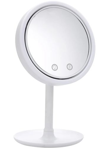 Кругле сенсорне дзеркало для макіяжу з вентилятором Beauty Breeze Mirror CM-062 настільне акумуляторне дзеркало з підсвічуванням і збільшенням біле