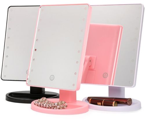 Косметичне сенсорне дзеркало для макіяжу Magic MakeUp Mirror обертається на 180 настільне дзеркало на підставці з підсвічуванням 22 LED USB Рожеве