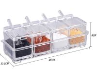 Набір ємностей для зберігання спецій і приправ Crystal Seasoning Box на 4 відсіки, акриловий органайзер, баночки для сипучих продуктів з підставкою