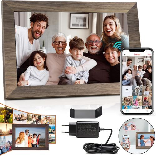 Цифрова акрилова фоторамка Photo Frame Frameo 10.1" 16 ГБ з Wi-Fi сенсорним IPS екраном розумна електронна рамка для фото відео з годинником Коричнева