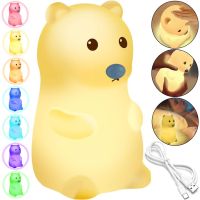 Настільний силіконовий нічник Ведмідь Bear Silicone Night Light DC-7653 дитячий акумуляторний світильник з RGB підсвічуванням і сенсорним датчиком USB