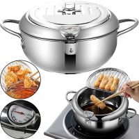 Фритюрниця на плиту Fryer Pot 2,2 л з масляним термометром і піддоном для зливу масла Каструля для фритюру з кришкою з нержавіючої сталі для кухні