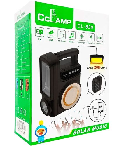 Переносна сонячна станція CcLamp CL-830 акумуляторний LED ліхтар повербанк з лампочкою і FM радіо на сонячній батареї USB Bluetooth Power Bank