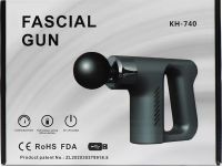 Ударный массажер пистолет Fascial Gun KH-740 Black 4 насадки, беспроводной перкуссионный вибромассажер 6 режимов для мышц всего тела на аккумуляторе