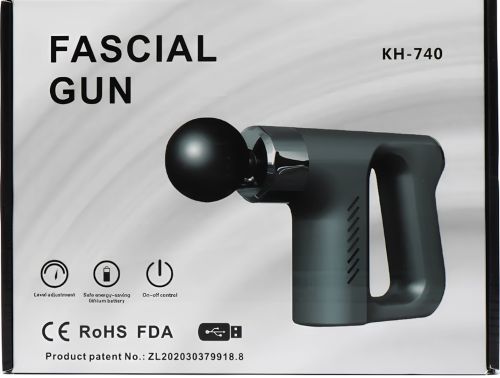 Ударный массажер пистолет Fascial Gun KH-740 Black 4 насадки, беспроводной перкуссионный вибромассажер 6 режимов для мышц всего тела на аккумуляторе
