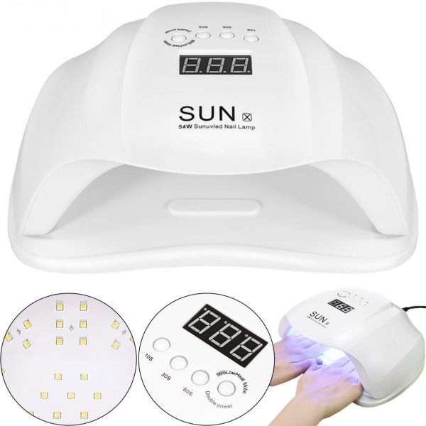Професійна лампа UV/LED SUN X 54W для манікюру і педикюру з таймером, апарат для полімеризації і сушіння гель лаку і гелю для нігтів Білий