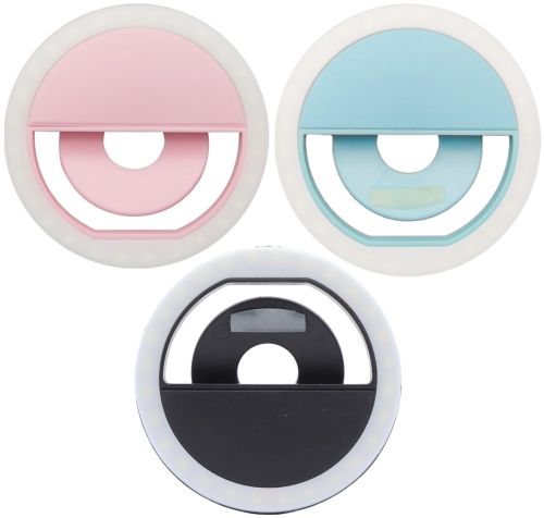 Світлодіодне LED селфи кільце Selfie Ring Light XL-191 8.5 см світлове підсвічування для фото лампа на телефон Android IOS блакитне, Рожеве, Чорне