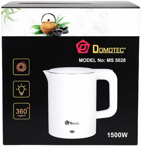 Электрочайник Domotec MS-5028 на 1.8 л настольный дисковый электрический чайник Домотек 1500W с индикатором работы и автоотключением от сети Белый