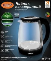 Електрочайник Bitek BT - 3110 на 1.8 л дисковий скляний електричний чайник з LED підсвічуванням, індикатором роботи і автовідключенням Бітек 2400W