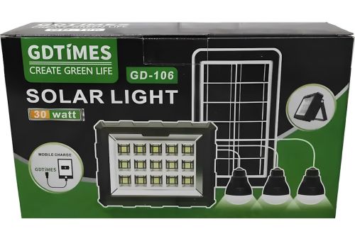 Переносна сонячна станція GDLite GD-106 портативний LED ліхтар прожектор з 3 лампами і повербанком на сонячній батареї 4000 мАг GDTimes ZB-28