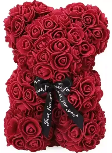 Маленький ведмедик з штучних 3D троянд Teddy Bear de Luxe 25 см Burgundy, бордовий ведмідь Тедді