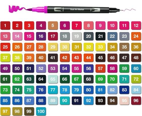 Набір акварельних маркерів-лінерів для малювання Dual Brush 100 шт комплект двосторонніх скетч маркерів кистей на водній основі в пеналі 100 кольорів