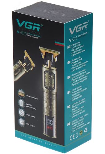 Аккумуляторная машинка для стрижки волос VGR V-073 беспроводной мужской окантовочный USB триммер для бороды и усов со сменными насадками и дисплеем