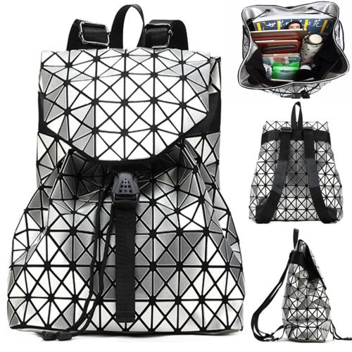 Спортивний жіночий геометричний рюкзак, Bao Bao Geometric Issey Miyake Silver Style, Маленький модний сріблястий портфель Бао Бао з екошкіри
