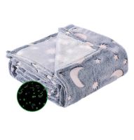 Детский светящийся плед Magic Blanket Серый 150х200 см, Плюш, Луна и звезды, Покрывало светящееся День-Ночь, Микрофибра, Флисовый Люминесцентный