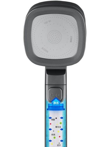 Квадратная насадка высокого давления Water Shower Head RD-3042 4 режима с кнопкой включения для душа, лейка с переключателем и фильтром Черная
