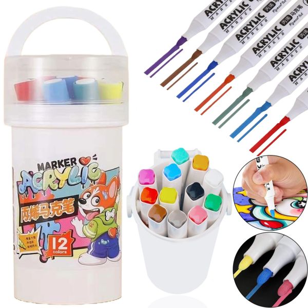 Професійний набір скетч маркерів Creative Acrylic Marker 12 шт для малювання у відрі, акрилові маркери фломастери лінери 12шт AND635-12 кольорів
