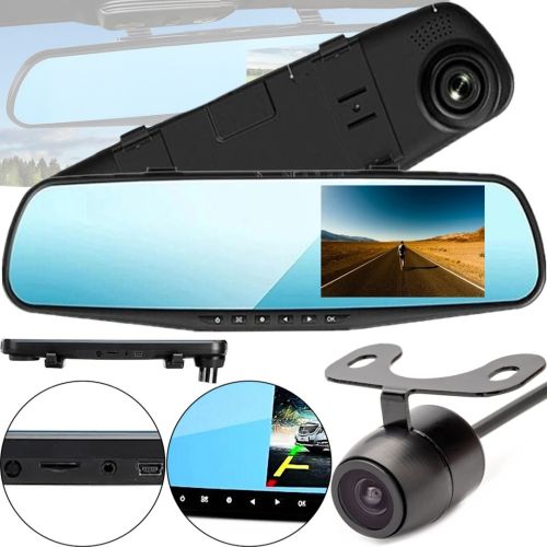 Автомобильный видеорегистратор зеркало LCD Full HD DVR-138W 4.3" дюйма с камерой заднего вида, Авторегистратор на 2 камеры угол обзора 170 градусов