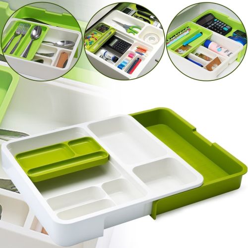 Универсальный раздвижной органайзер Expandable Drawer Organizer 34Х36.5Х5.5 см для кухонных столовых приборов, ложек и вилок в выдвижной ящик
