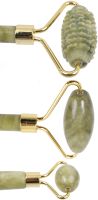 Великий нефритовий набір для обличчя Massage Roller 3 в 1 двосторонній ролер скребок гуаша, валик, комплект для ліфтингу шкіри їжачок гладкий скребок