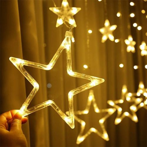 Внутрішня гірлянда штора зірки Star Style теплий білий 2. 5Х1 м 138 LED діодів WW, Світлодіодна гірлянда-завіса 12 зірок на вікно 2. 5мх1м 220V