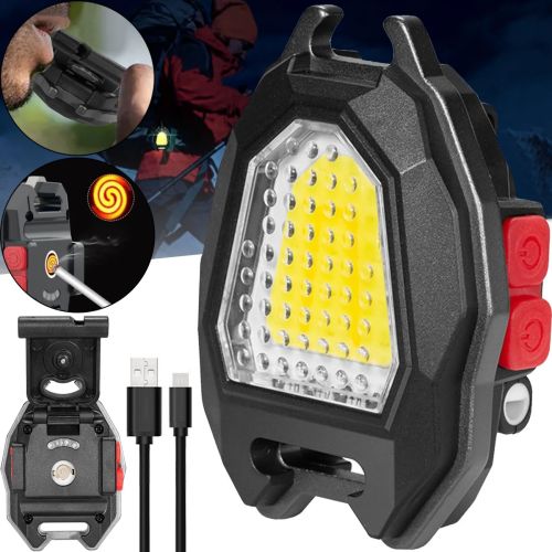 Нагрудный аккумуляторны LED фонарик брелок Police Lamp W5144 с прикуривателем и свистком, Походный фонарь с зажигалкой и брелком 7 режимов от USB