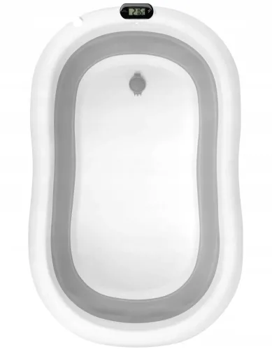 Складна дитяча ванна для купання Smart Babyhood BH-334G розкладна ванночка для немовлят з LED термометром, подушкою і ручкою для душу Сіра