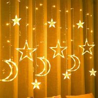 Внутренняя гирлянда штора Луна Звезды Star Moon Style теплый белый 2.5Х1 м 138 LED диодов WW, светодиодная гирлянда-занавес на окно 2.5мх1м 220V