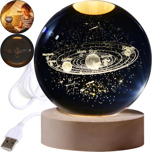 Кришталева куля-нічник Сонячна система 3D Planet Solar System M-8061S світлодіодний LED нічник, Скляна куля світильник на акумуляторі від USB