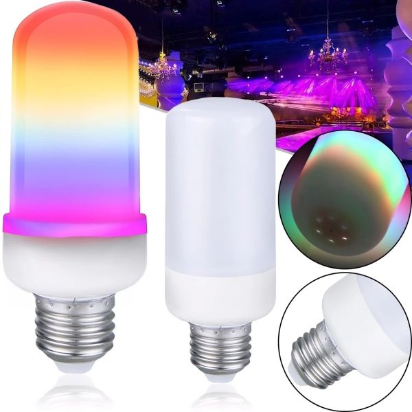 Світлодіодна декоративна лампочка LED Flame Light E27 9W з RGB ефектом полум'я у формі кукурудзи в патрон кольорова лампа 2200K з імітацією вогню