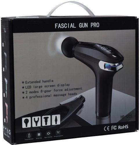 Ручной массажный пистолет Fascial Gun Pro HB-005 Black 4 насадки, беспроводной перкуссионный вибромассажер для всего тела на аккумуляторе Черный