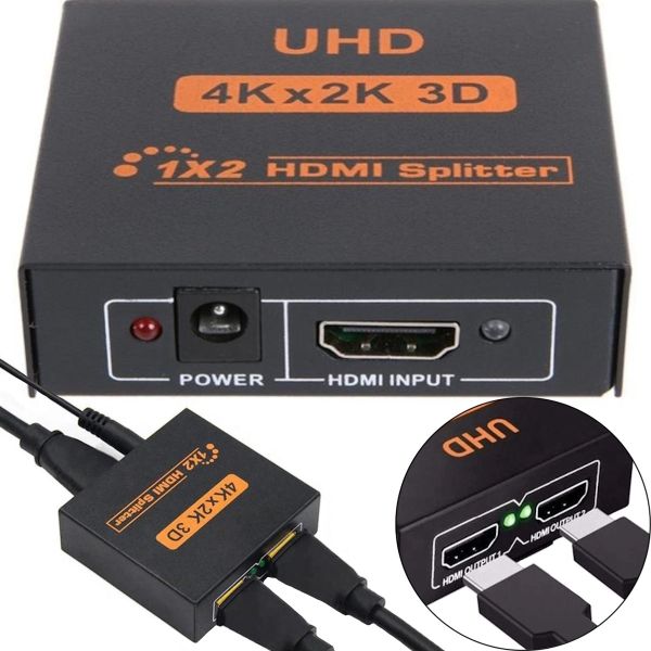 Двонаправлений комутатор розгалужувач відеосигналу Splitter 1x2 OEM HVS01 на 2 HDMI порту з підтримкою 4к, 2k, Активний спліттер 48512 Чорний