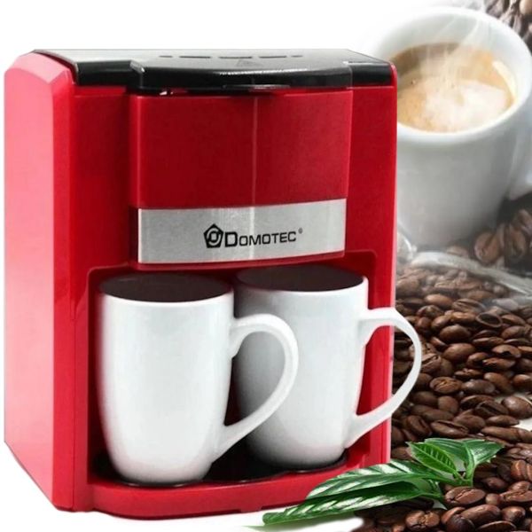 Крапельна кавоварка на дві чашки Domotec MS - 0705 c 2 керамічними чашками, Домашня електрична кавоварка для чаю та кави на 0.3 л 500W Червона